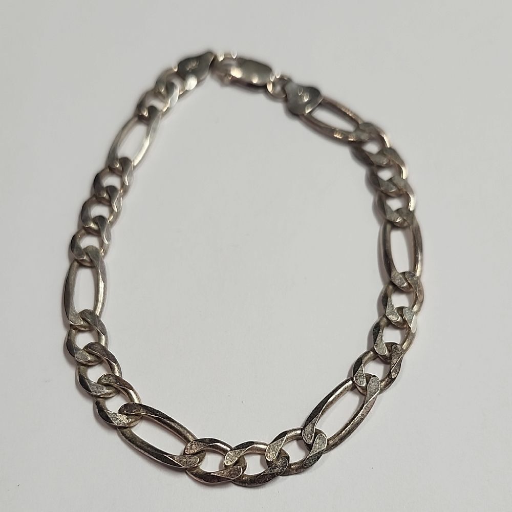 Mens Italian Figaro Chain Sterling Silver 925 Bracelet 8.25 Inches
